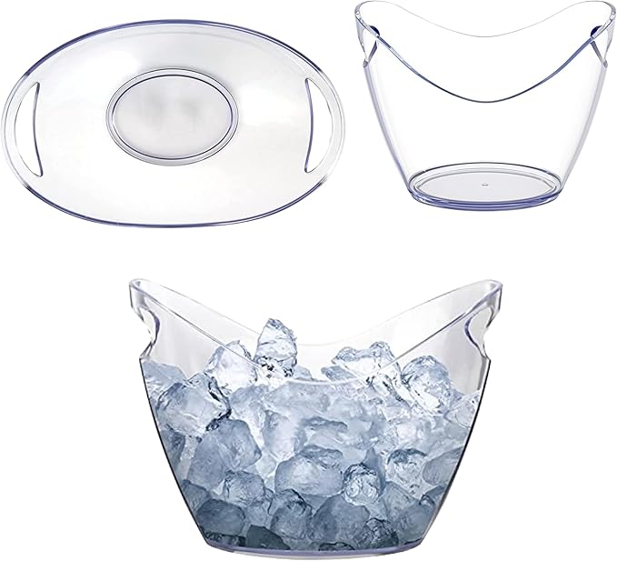 Pack of 2 Acrylic Ice Buckets - 4 Liter Large Beverage Tubs for Parties, Perfect Ice Containers for Party, Buckets for Drinks, Mimosa Bar Supplies, Brunch Decor, and Outdoor Events, and more.