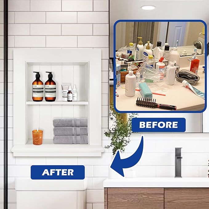 Royxen Bathroom Wall Cabinet with 2-Tier Shelves,Wooden Recessed Medicine Cabinet Over Toilet Storage Cabinet,Bathroom Cabinet Wall Mount for Home Storage, 14 x 18 Inch, White