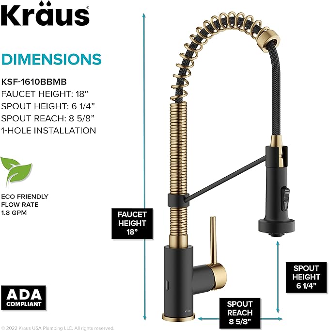 KRAUS Bolden Touchless Sensor Commercial Style 2-Function Single Handle Pull-Down Kitchen Faucet in Brushed Brass / Matte Black, KSF-1610BBMB