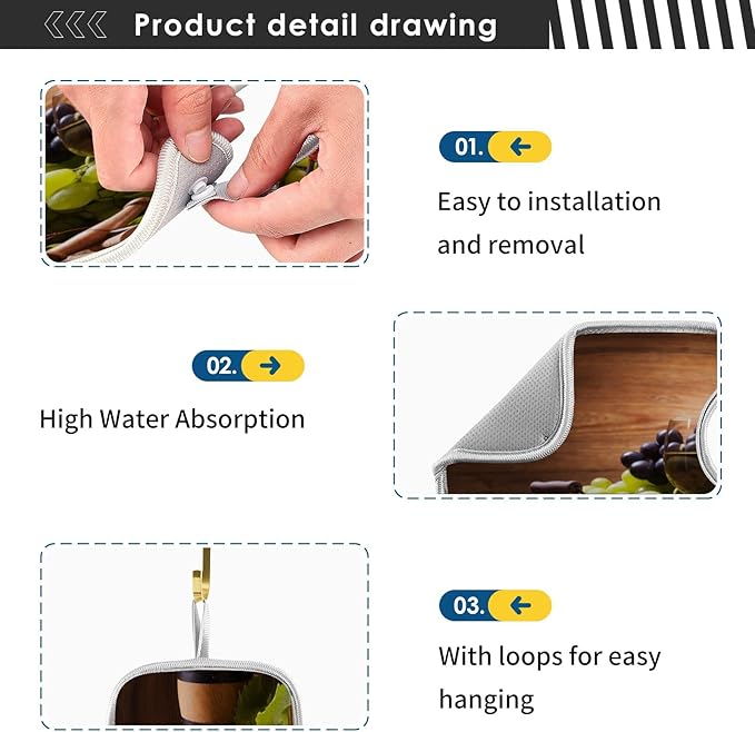 Red Wine Grapes Faucet Water Catcher Mat 2 Pack Vintage Wooden Background Drying Mat Absorbent Bathroom Faucet Handle Drip Catcher Tray Bar RV Kitchen Sink Splash Guard 23x5 Inches