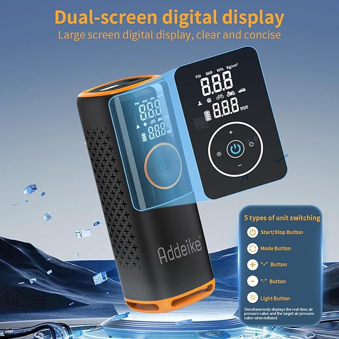 Tire Inflator Portable Air Compressor,160 PSI Air Pump for Car Tires with Digital Pressure Gauge Can Charge Mobile Phone, One Click Smart Pump Tire Inflator with LED Light, for Motorcycle, Bicycle