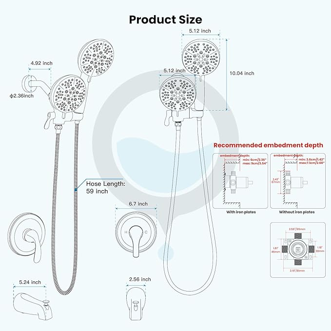 gotonovo Tub Shower Faucet Set,2 in 1 Dual Shower Head and Handle Set with Tub Spout Wall Mount Bathroom Shower Trim Kit with 3-way Water Diverter Valve Included Various Modes Polished Chrome