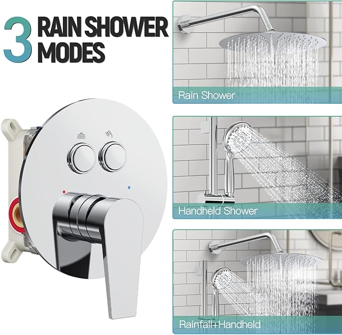 SR SUN RISE Rain Shower Faucet Set - 10 Inch Rain Shower Head with Handheld & Slide Bar Combo Set - Bathroom Wall Mounted Shower Faucet with Valve - Polished Chrome