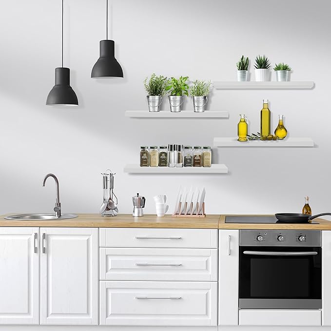 Sorbus Floating Shelves for Wall - 24" Bathroom Shelves, Wall Decor for Bedroom, Kitchen, Living Room, Home Decor & Book Storage - Mounted Floating Shelf with Invisible Brackets (White, 4 Pack)