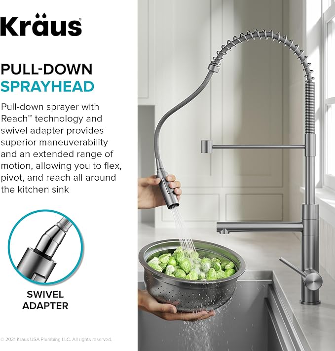 KRAUS Artec Pro Commercial Style Pull-Down Single Handle Kitchen Faucet with Pot Filler in Spot Free Antique Champagne Bronze/Matte Black, KPF-1604SFACBMB