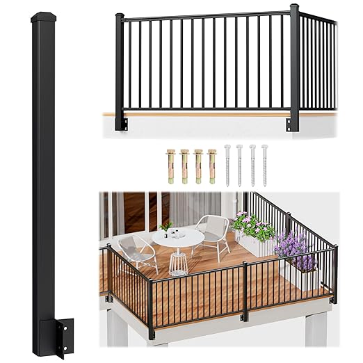1 Pack 2.56 in. x 2.56 in. x 46 in. Aluminum Side Mount Railing Post for 36" Stair or Level Railing Kit, Black Textured Powder-Coat Finish Fascia Mount Post Outer Corner Side Post