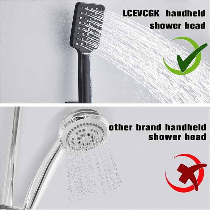 Shower Head Matte Black, Shower Faucet Set Bathroom Shower System with 8 inch Square Rain Shower Head Wall Mounted with 3-Setting Handheld Spray, Rainfall Shower Combo Set