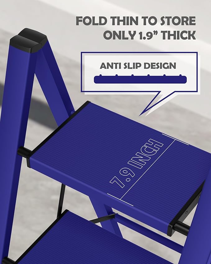 Taranta 4 Step Ladder,Aluminum Lightweight Folding 4 Step Stool with Anti-Slip Wide Pedal,330lbs Capacity Step Ladder for Household,Kitchen,Office - Blue