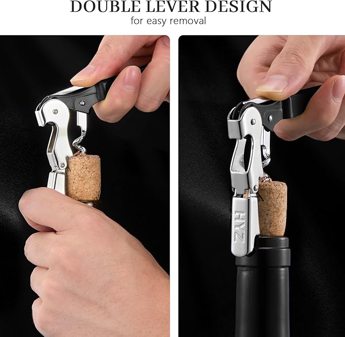 HYZ 2-Pack Wine Opener Waiter Corkscrew, Professional Wine Key for Servers, Bartender, with Foil Cutter, Manual Wine Bottle Opener Double Hinged (Black)
