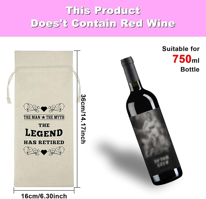 Funny Retirement Gift for Women Men Wine Bag Happy Retirement Gifts for Her Him Boss Coworkers Teachers Appreciation Gift Retired Farewell Leaving Gift for Colleagues Cotton Burlap Wine Bottle Bag