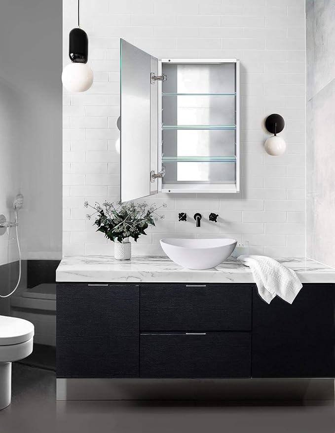 Krugg Medicine Cabinet | Recess or Surface Mount | Blum Hinge 170 Degree Soft Close | (18" x30)