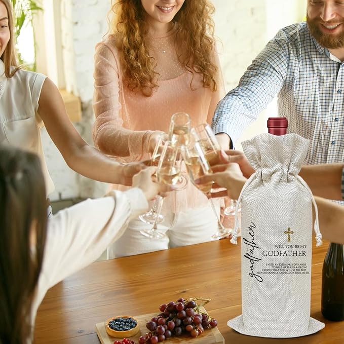 Godparent Proposal Gift Wine Bag, Godfather Gift Birthday Gifts for Men Godfather Pastor, Party Favor Wine Champagne Gift Bag With Drawstring -10