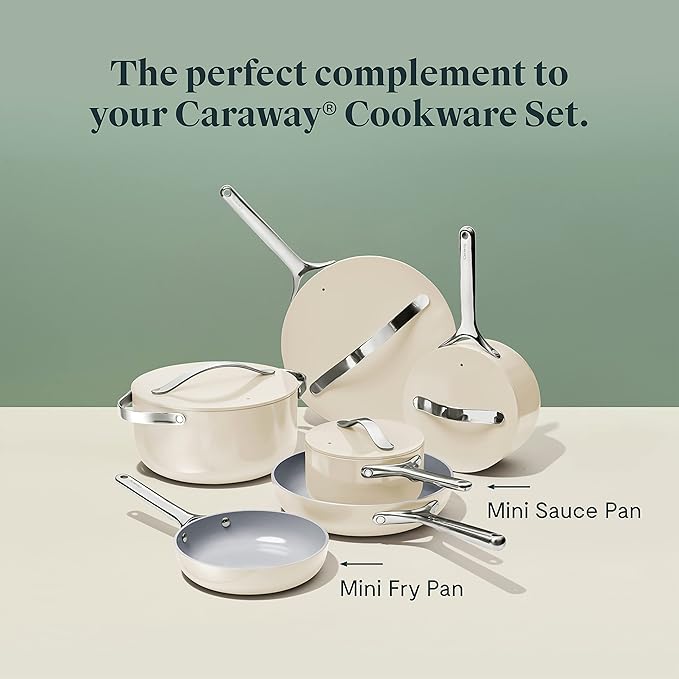 Caraway Mini Cookware Set - Non-Stick Ceramic Fry Pan (1.05 qt, 8") & Sauce Pan (1.75 qt) - Non Toxic, PTFE & PFOA Free - Oven Safe & Stovetop Agnostic (Gas, Electric & Induction) - Cream
