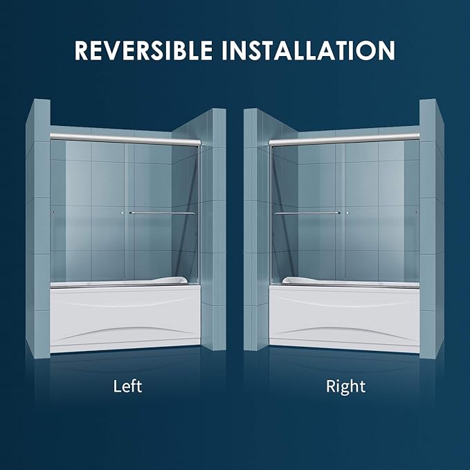 SUNNY SHOWER Bathtub Shower Door 60" W x 62" H Semi-Frameless Double Sliding Design Glass Shower Tub Door, Brushed Nickel Finish