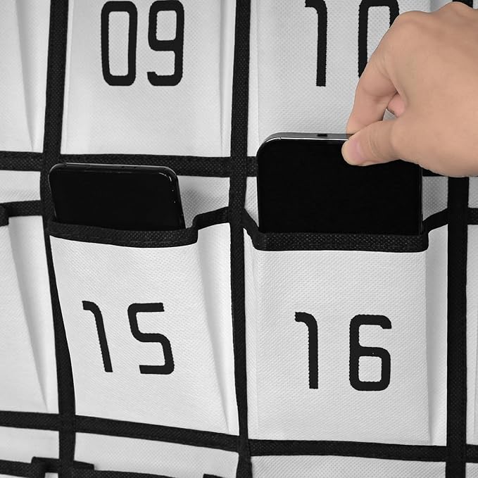 Loghot Classroom Accessories Closet Pocket Chart for Cell Phones Holder Wall Door Hanging Organizer (30 Pockets White)