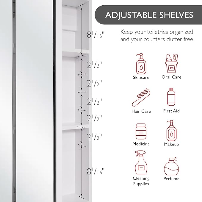 Design House Cyprus 36-in. Wide Medicine Cabinet, 3 Frameless Mirrored Doors, Pre-Assembled, Surface or Recess Mounted, White Clear, 36.3 in. W x 4.4 in. D x 30.1 in. H, 597500