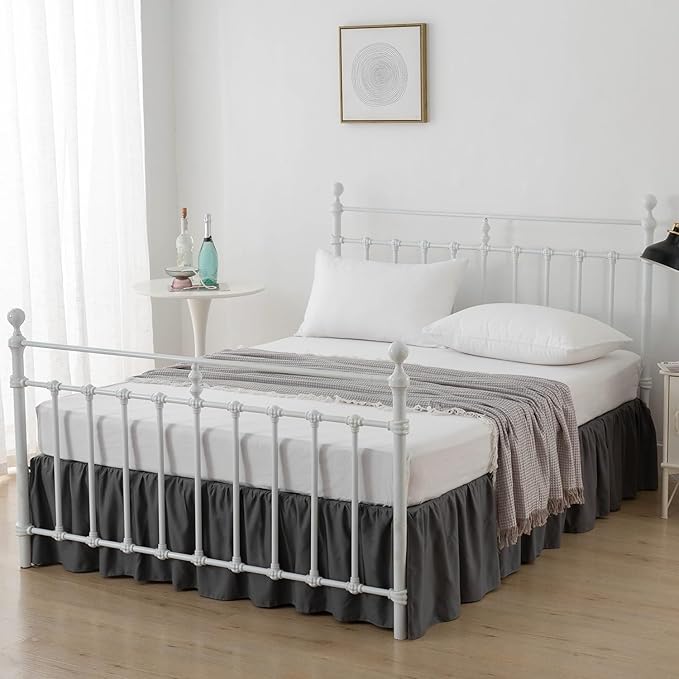 Bed Skirt Queen Size Ruffled Bed Skirt with Split Corners, 12 Inch Drop Dust Ruffle Bed Skirt with Platform, Dark Grey, 12" Queen