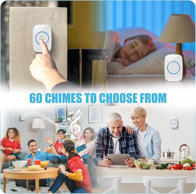 8 Pcs Waterproof Doorbell Kit 4 Pcs Home Doorbell with 4 Pcs Receivers 1000 FT Range 5 Volume Levels with 60 Doorbell Chimes and LED Flash (White)