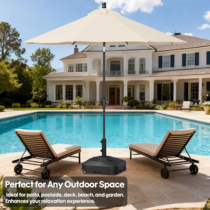 Patio Umbrella Base with 5 Wheels, Umbrella Stand Heavy Duty 145lb Fillable Umbrella Holder Mobile Square Market Stand for Outdoor, Deck, Poolside, Lawn, Fits Muti Sized Umbrellas (21in)