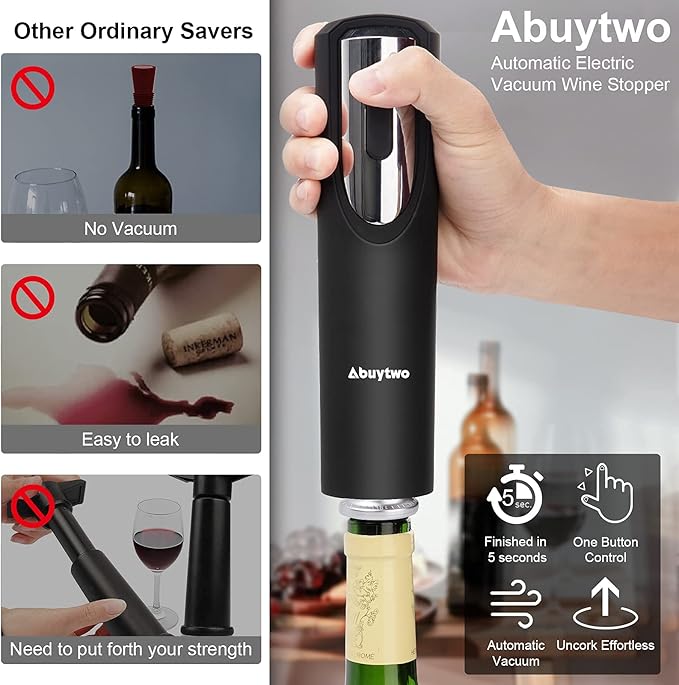 Wine Stoppers Vacuum, Abuytwo Wine Keeper Automatic Vacuum Wine Saver Pump with 6X Vacuum Wine Preserver Bottle Wine Air Stopper Beverage Sealer Set Reusable Air Remover Keep Wine Fresh
