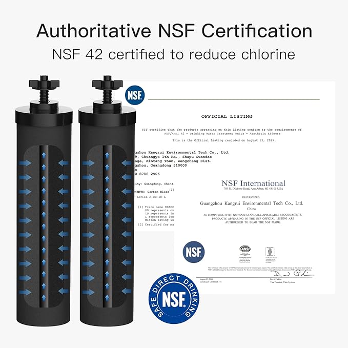 NSF/ANSI 375 Certified Water Filter, Replacement for Berkey® BB9®-2 Black Purification Elements and Berkey® Gravity Filter System, Pack of 2