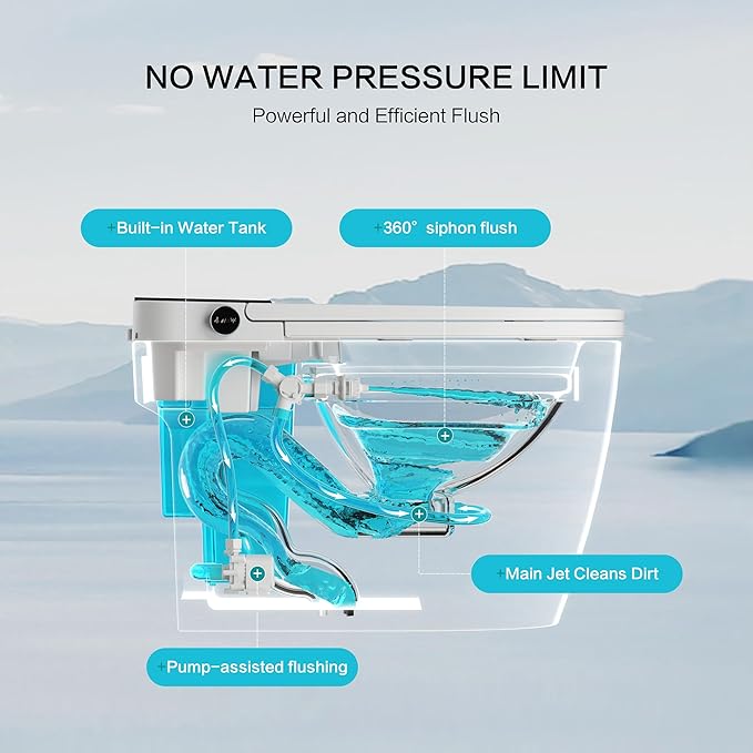 Smart Toilet with Bidet Built-In and Tank – Foam Shield, Heated Seat, Dual Flush, Warm Water & Dryer, Foot Sensor, Night Light, and Wireless Remote Control