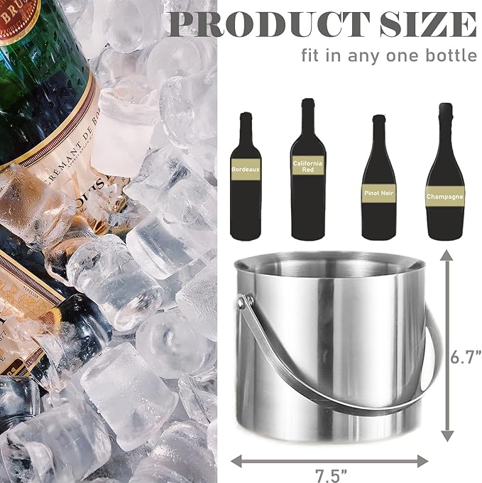 Ice Bucket with Lid, Handle and Tong Insulated Stainless Steel Champagne Bucket 3L Wine Bucket for Party Bar Cart Accessories Large Double Wall Bucket Keep Frozen