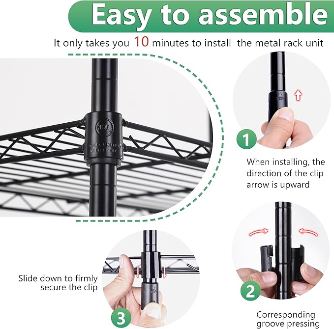 BestOffice | 5-Tier Wire Storage Shelves | 22x12x48 | Black | with Adjustable Racks | Heavy-Duty Metal Shelf, Holds Upto 750 lbs | No-Tool Assembly | Ideal for Home & Garage Shelving