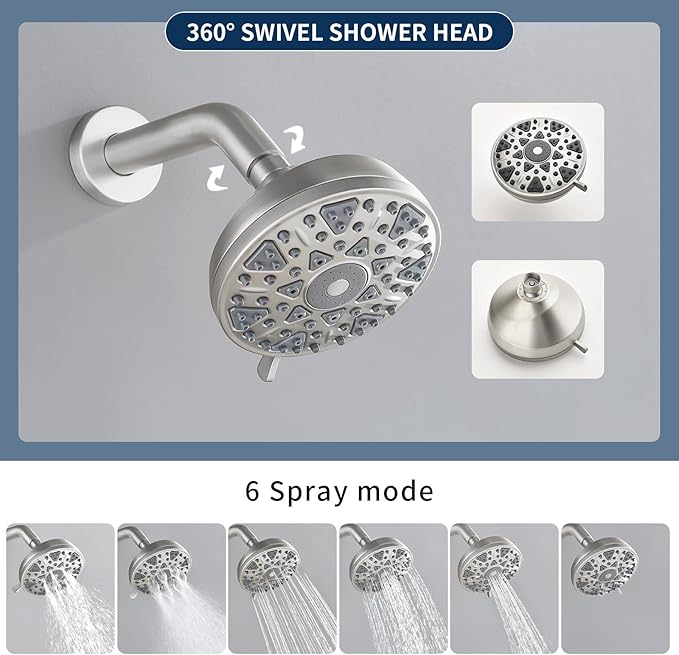 Tub Shower Faucet Combo Set Brushed Nickel Bathtub Faucet Set Shower System with Tub Spout Shower Tub Kit Shower Valve and Trim Kit Shower Fixtures