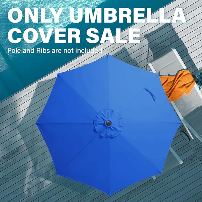 JEAREY 9 ft Patio Umbrella Replacement Canopy for 8 Ribs, Table Market Yard Umbrella Replacement Top Cover-Royal Blue (Canopy Only)