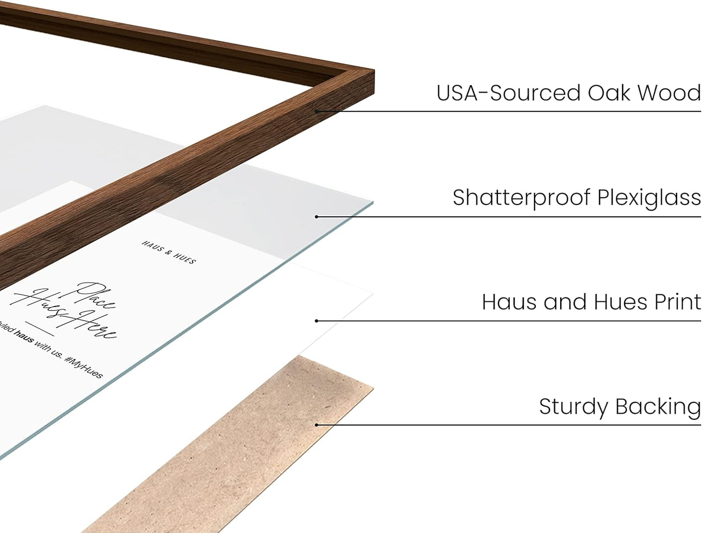 HAUS AND HUES Photo Gallery Wall Frame Set - Set of 5 Walnut Frames for Gallery Wall, Gallery Wall Frames, Multiple Picture Frames for Wall Collage (Two 8x10, Two 11x14, One 16x20 Framed Walnut)