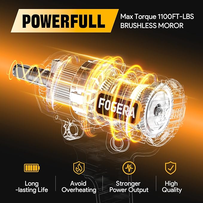 Cordless Impact Wrench 1/2 Inch - Compatible with Dewalt 20V Batteries, 1100 Ft-lbs (1500N.m) High Torque Impact Driver, Brushless Impact Gun with 3 Speed Modes & LED Light (Battery Not Included)