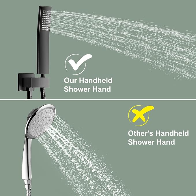 NERDON Shower System, 12 Inch Matte Black High Pressure Shower Head with Rain Handheld Combo Set, Ceiling Mounted Dual Shower Head System, Bathroom Shower Faucet Set Rough-in Valve Body and Trim