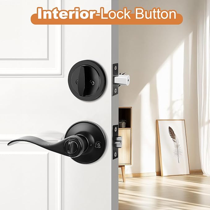 Probrico Entrance Door Lever Deadbolt Sets Front Door Entry Lever Lockset, Single Cylinder Deadbolt Combination Set, Flat Black Finish Keyed Alike Combo, Reversible for Right and Left Side 10Pack