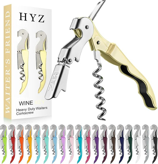 HYZ 2-Pack Wine Opener Waiter Corkscrew, Professional Wine Key for Servers, Bartender with Foil Cutter, Manual Wine Bottle Opener Double Hinged (Light Yellow)