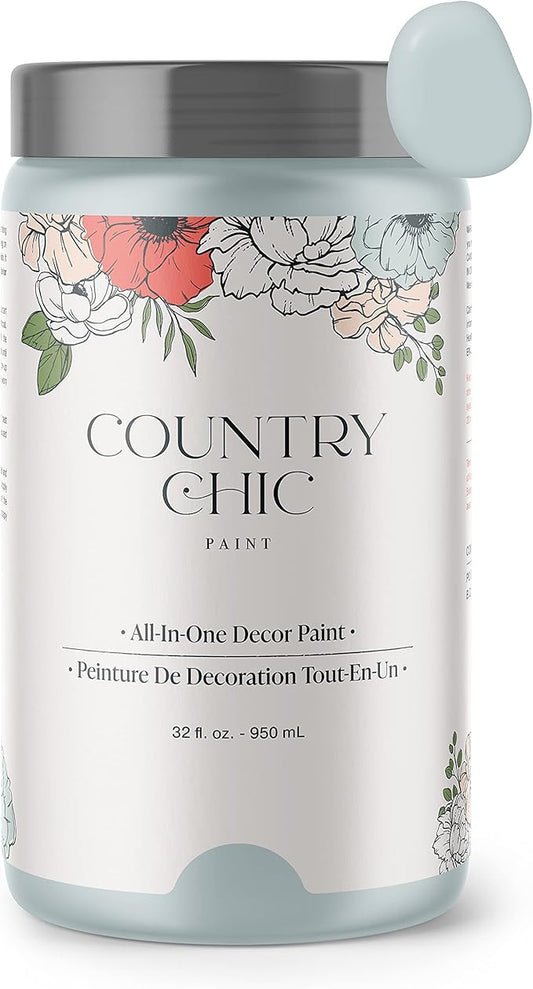 Country Chic All-in-One Chalk Paint for Furniture, Cabinets, Home Decor, Eco-Friendly, Matte Finish, Built-In Primer & Top Coat for Wood, Metal - Belle of the Ball (Light Blue) - Quart 32 oz (950 ml)