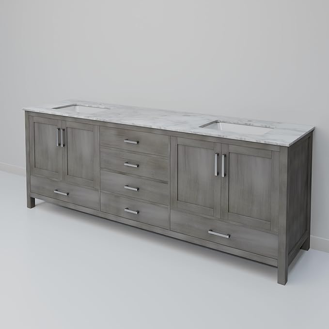 Big Sur 80 in. W x 22 in. D Distressed Grey Double Bath Vanity and Carrara Marble Top