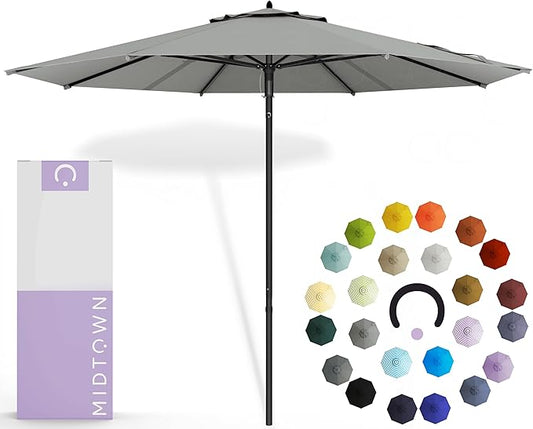 Midtown Umbrellas Push and Pop 10 Feet Outdoor Umbrella, Matter (Grey) Polyester Fabric - Fiberglass Ribs Deck Patio Umbrella, Backyard Umbrella, Garden Umbrella & Pool Umbrella - Black Pole