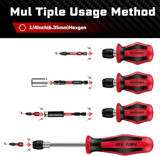 Changeable Head Manual Screwdriver Set Include 2Pcs Quick Change Screwdriver and 30Pcs Impact S2 Screwdriver Bits, Bit Extension Holder, Nut driver, Socket Adapter