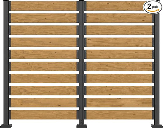 MUPATER 60in H×78in W No Dig Wooden Privacy Screen, Outdoor Wall Suit for Hard Ground & Soil, 2 Way to Use, Outdoor Privacy Fence Panel with Aluminum Post, Air Conditioner Fence, Natural (2 Panels)