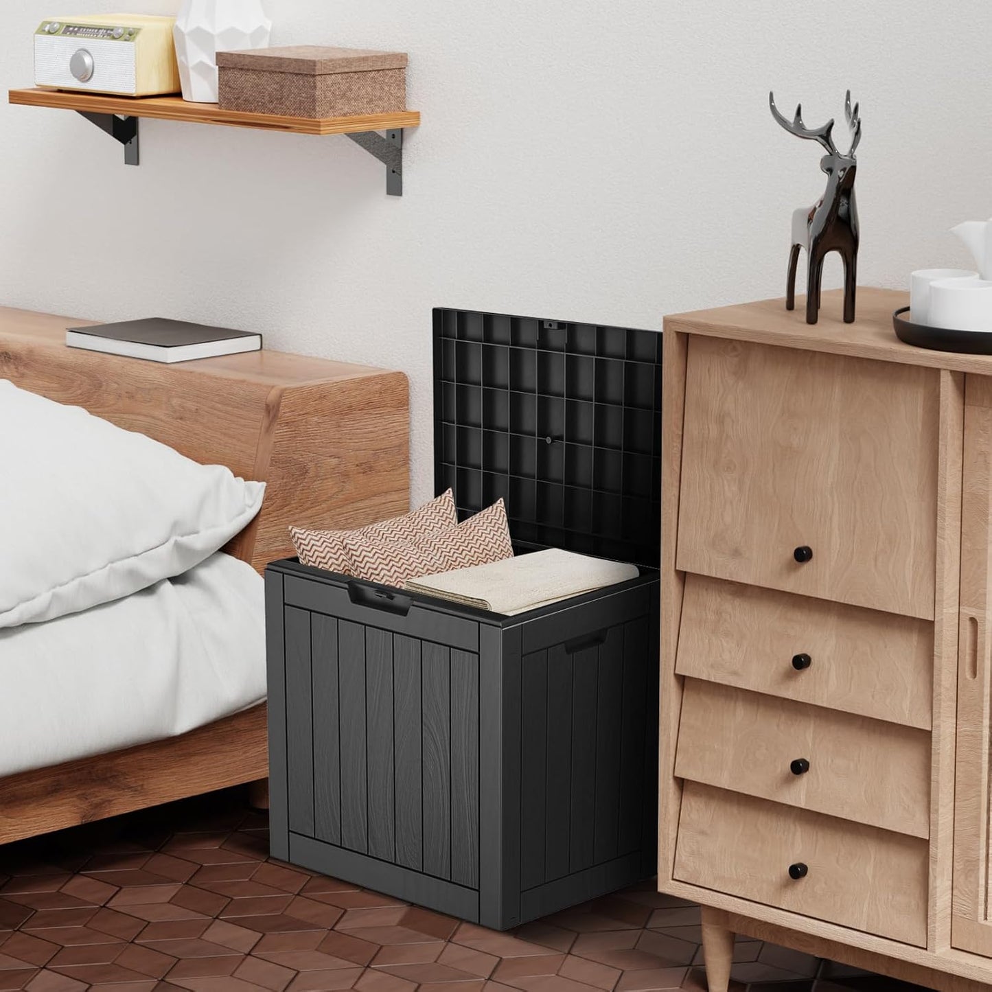 Vixzen 30 Gallon Resin Deck Box - Lockable Outdoor Storage for Patio Cushions, Garden Tools, Pool Supplies，Black