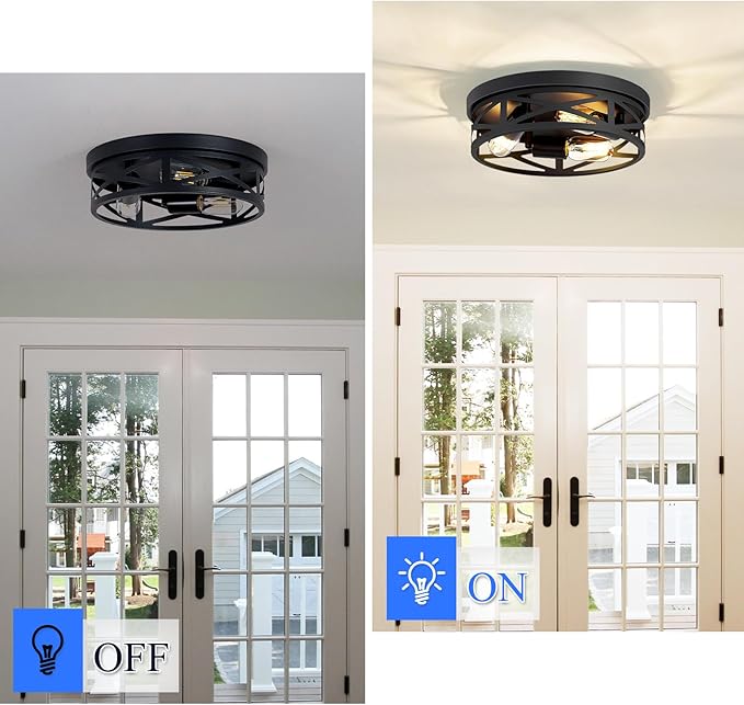 Flush Mount Ceiling Light Fixture,3-Light Ceiling Light Fixture for Hallway, Black Hallway Light Fixtures Ceiling,Light Fixtures Ceiling Mount for Kitchen,Farmhouse,Hall (1 Pack) (13.1inch)