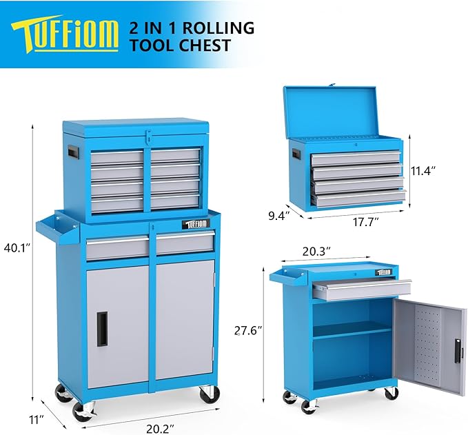 TUFFIOM 5-Drawer Rolling Tool Chest, Tool Storage Cabinet w/Drawers, Lockable Wheels, Detachable Top & Adjustable Shelf, Mechanic Tool Organizer Box for Garage, Workshop, Warehouse & Repair Shop