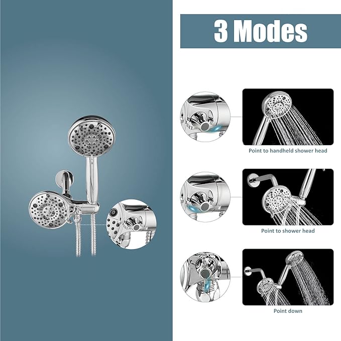 Aolemi Shower Faucet Set Rain Shower Head System Shower Trim Kit Pressure Rough-in Valve Included ABS 8 Setting Dual Shower Head and Handheld Spray Polish Chrome