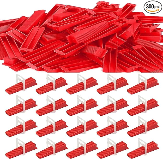 Tile Leveling System 1/16" 200pcs Tile Spacers Clips With 100pcs Reusable Wedges Tile Tools Set for Professional Ceramic Stone Installation (1/16" Spacer Clips+ Wedges)