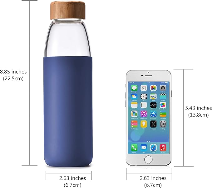 veegoal Glass Water Bottles 18 Oz Borosilicate with Bamboo Lid, BPA-FREE, Non-Slip Silicone Sleeve, and Stainless Steel Leak Proof Lid - Glass Water Bottle for Men and Women