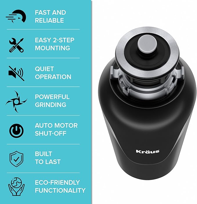 KRAUS Kore™ Workstation 33-inch Undermount 16 Gauge Double Bowl Stainless Steel Kitchen Sink with Accessories (Pack of 8) with WasteGuard™ Continuous Feed Garbage Disposal, KWU112-33-100-75MB