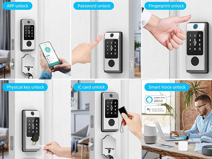 Wi-Fi Smart Deadbolt Lock with Handle Sets, Keyless Entry Door Lock for Front Door, Compatible with Alexa & Google Assistant, Auto Locking-Black