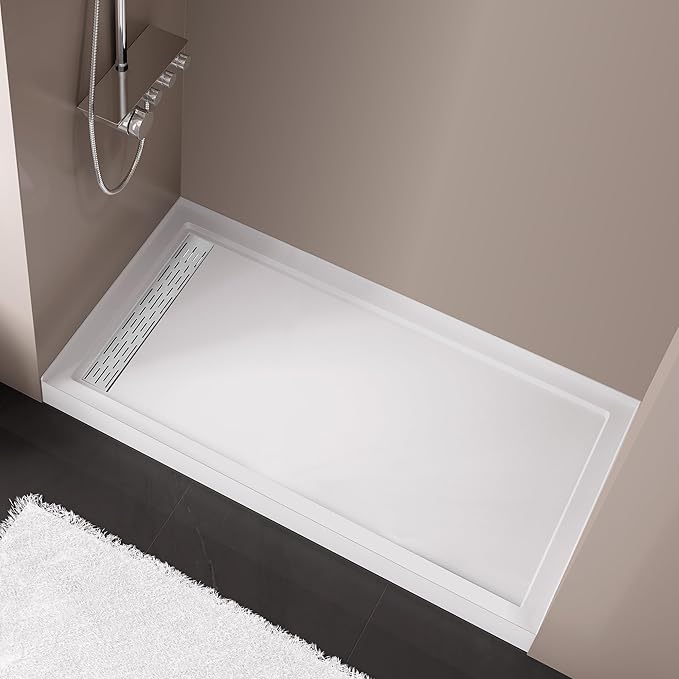 MORVANO 32 x 60 Shower Base with Left Drain Removable Stainless Cover,Shower Pan Kit Non-Slip in White