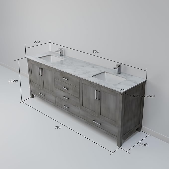 Big Sur 80 in. W x 22 in. D Distressed Grey Double Bath Vanity and Carrara Marble Top